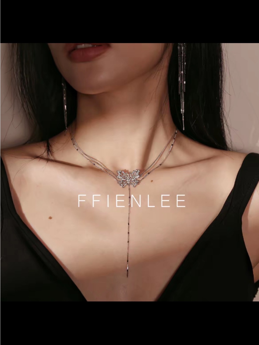 Super Shiny whole set S925 Silver Butterfly Necklace and earrings set